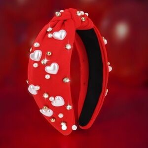 Valentine Heart Headband Pearl hearts & crystals Headband NEW Boutique